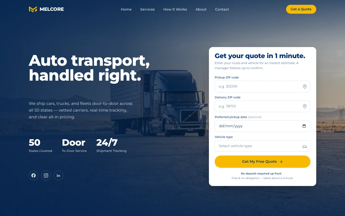Melcore Auto Transport website